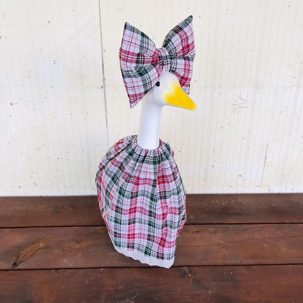 Porch Goose Dress & Bow Outfit For 18-23" Goose Handmade Christmas Plaid - Picture 9 of 13